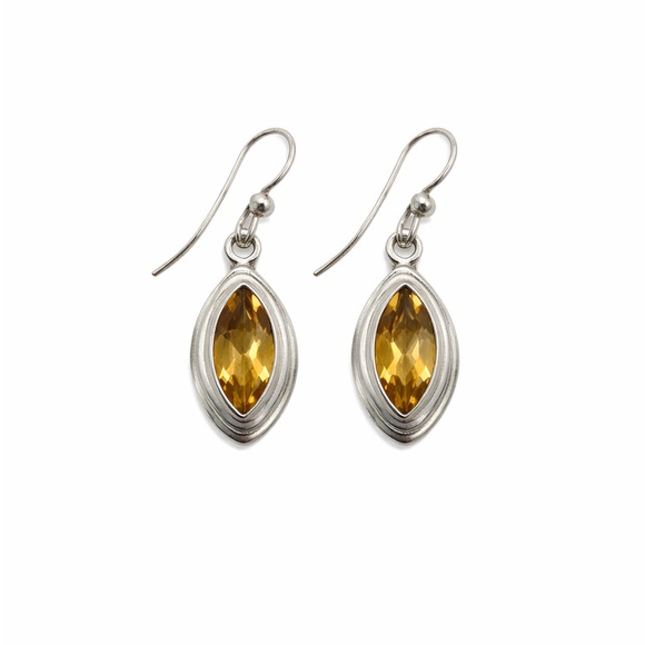 S925 Citrine Dangle Oval Earrings